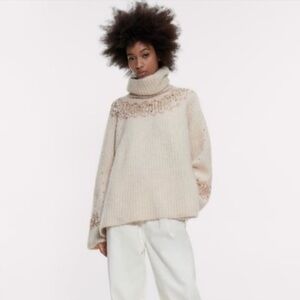 Zara Cream Mohair Wool Cowl Neck Sweater